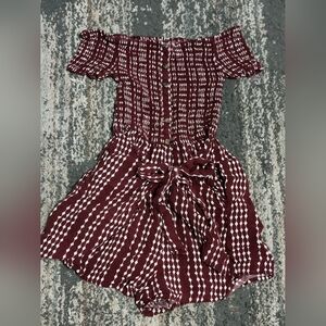 Off-Shoulder Burgundy and White Romper